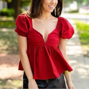 Buddy Love Red Puff Sleeve Blouse